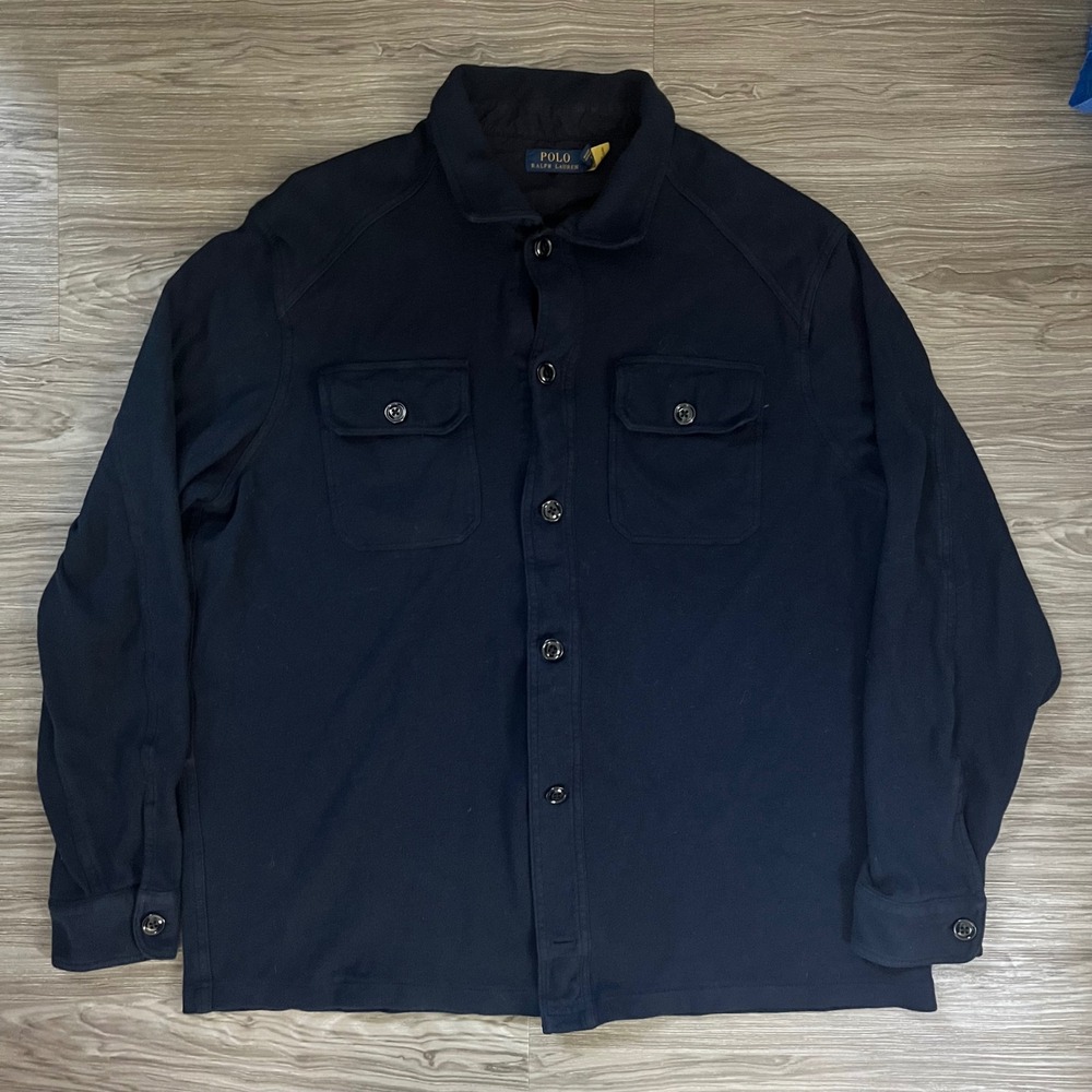 Polo Ralph Lauren Mens XL Navy Blue Knit Shirt Jacket Cotton Jersey Button Down